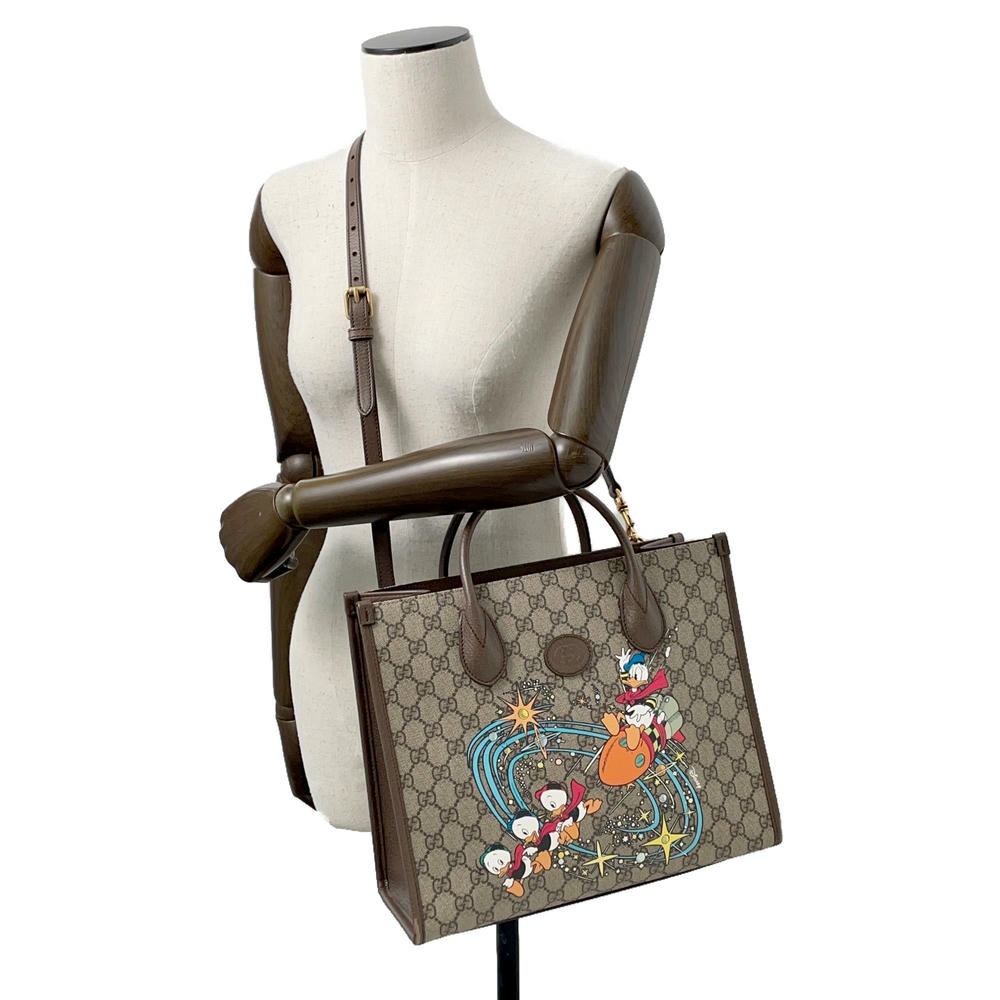 GUCCI GG Supreme 2WAY Tote Bag Disney collaboration Beige/Brown648134 PVC Leather