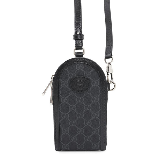 GUCCI GG Supreme Phone Shoulder Pouch Black724357 PVC Leather