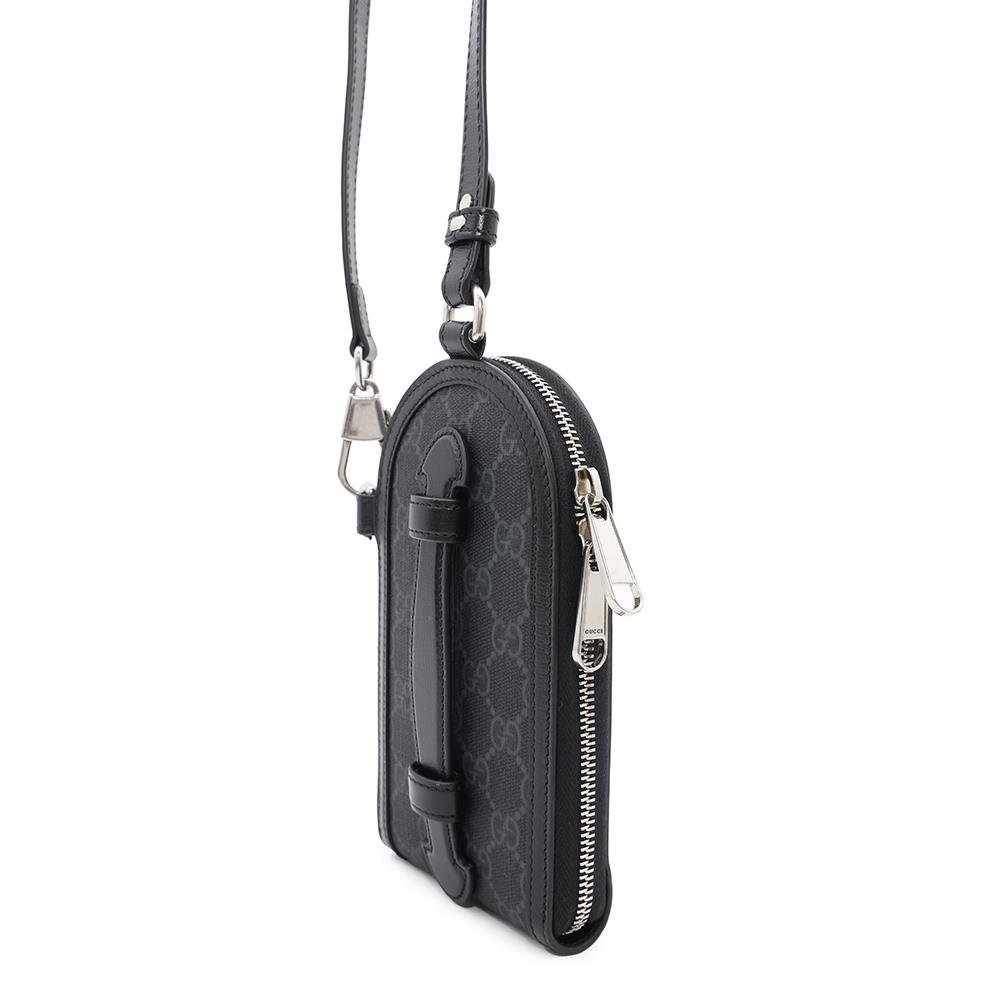 GUCCI GG Supreme Phone Shoulder Pouch Black724357 PVC Leather