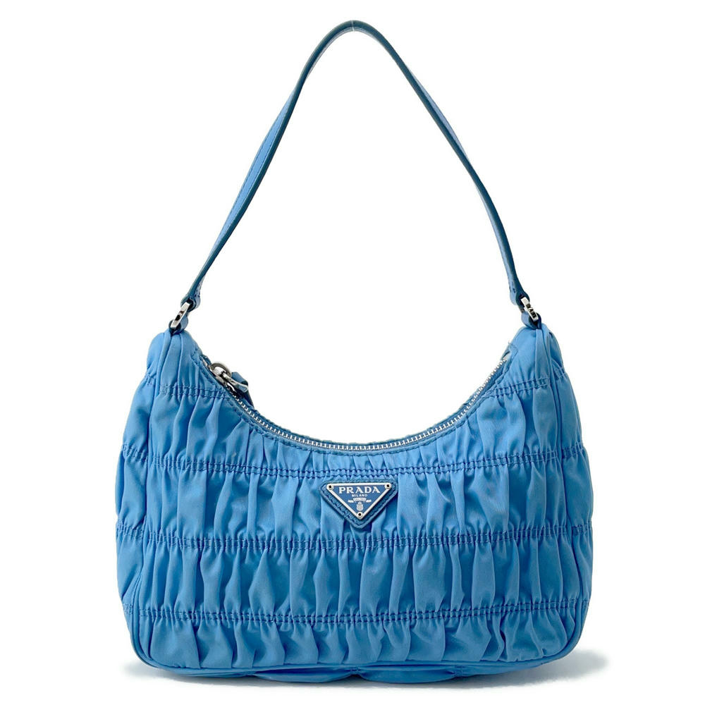 PRADA Gathered One Shoulder Bag Light Blue1NE204 Nylon