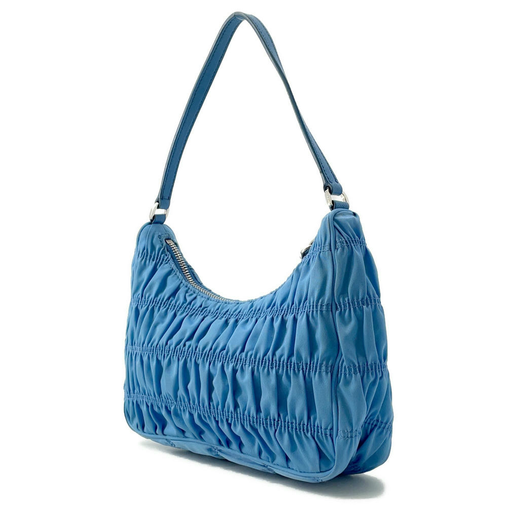 PRADA Gathered One Shoulder Bag Light Blue1NE204 Nylon