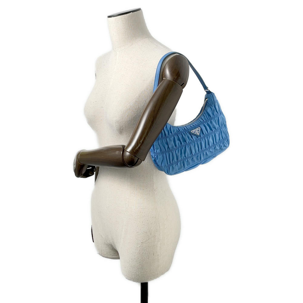 PRADA Gathered One Shoulder Bag Light Blue1NE204 Nylon