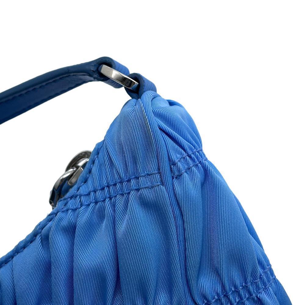 PRADA Gathered One Shoulder Bag Light Blue1NE204 Nylon