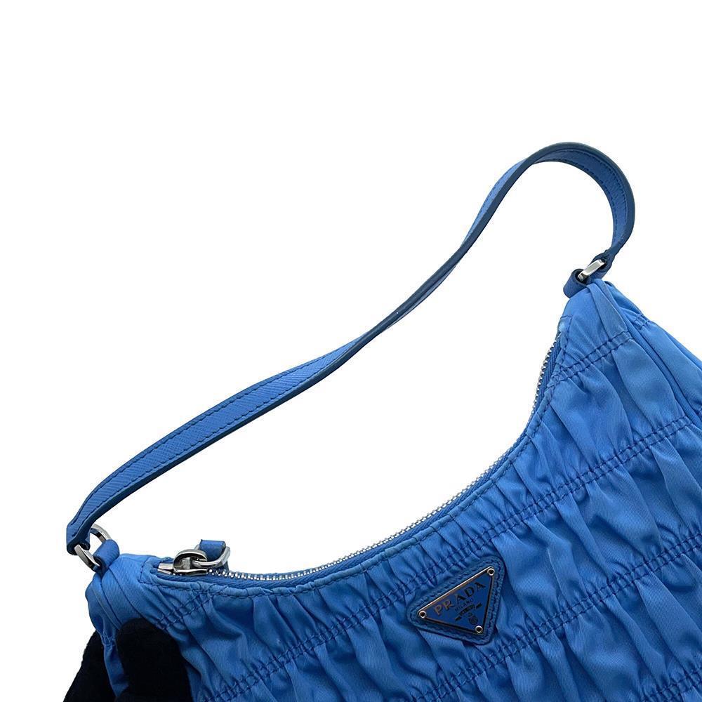 PRADA Gathered One Shoulder Bag Light Blue1NE204 Nylon