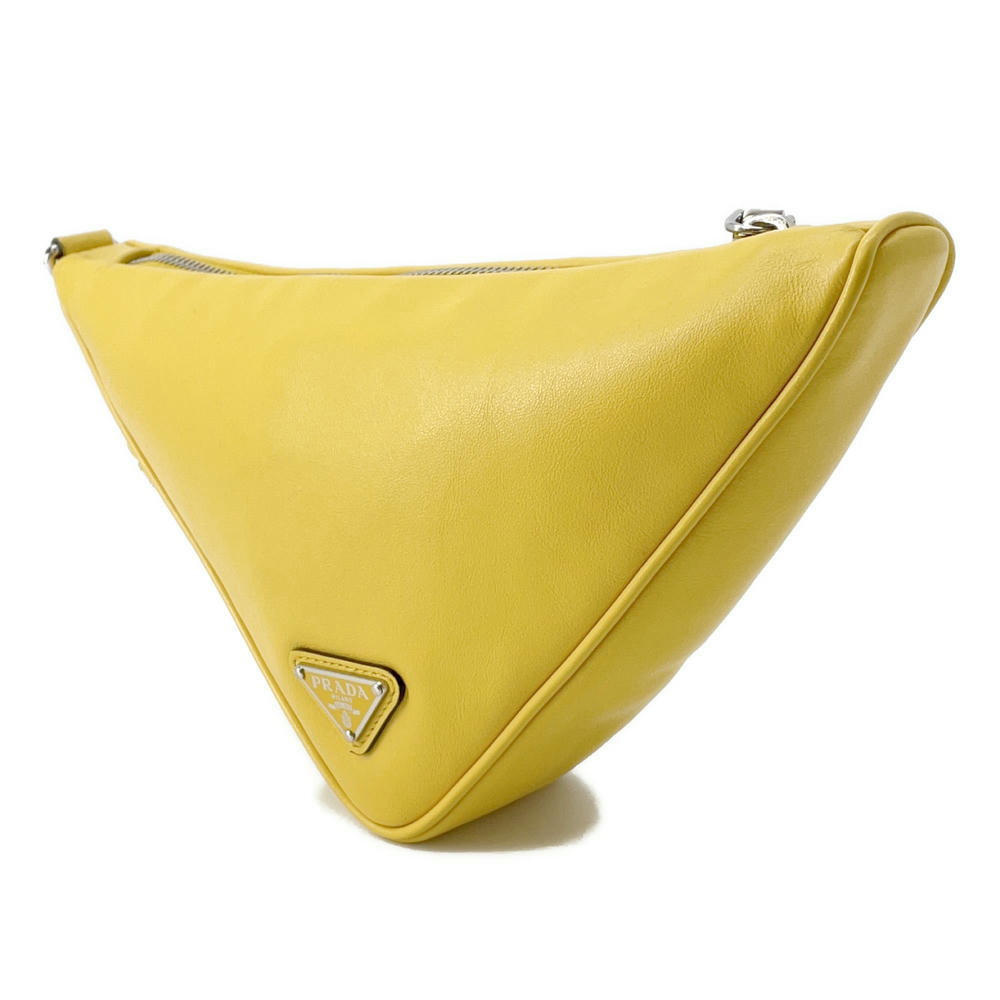PRADA Triangle Clutch Bag Yellow2NE054 Leather