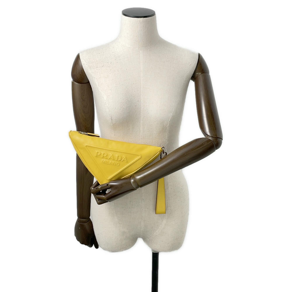 PRADA Triangle Clutch Bag Yellow2NE054 Leather