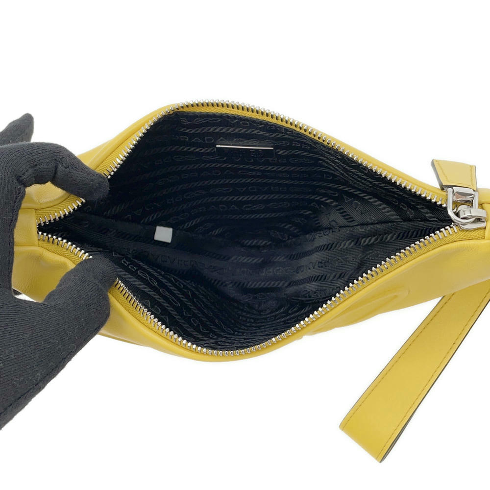 PRADA Triangle Clutch Bag Yellow2NE054 Leather
