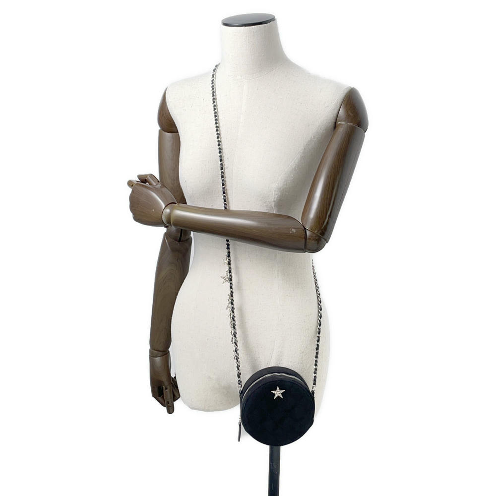 CHANEL Matelasse Star Motif Round ChainShoulder Black suede