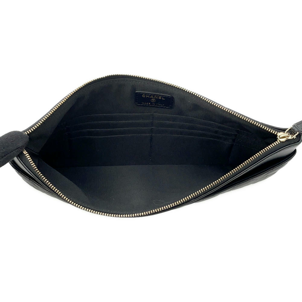 CHANEL Matelasse Clutch Bag Black Lambskin