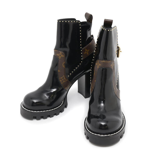 LOUIS VUITTON Star Trail Line Boots Noir Monogram Patent Leather Size 36 1/2