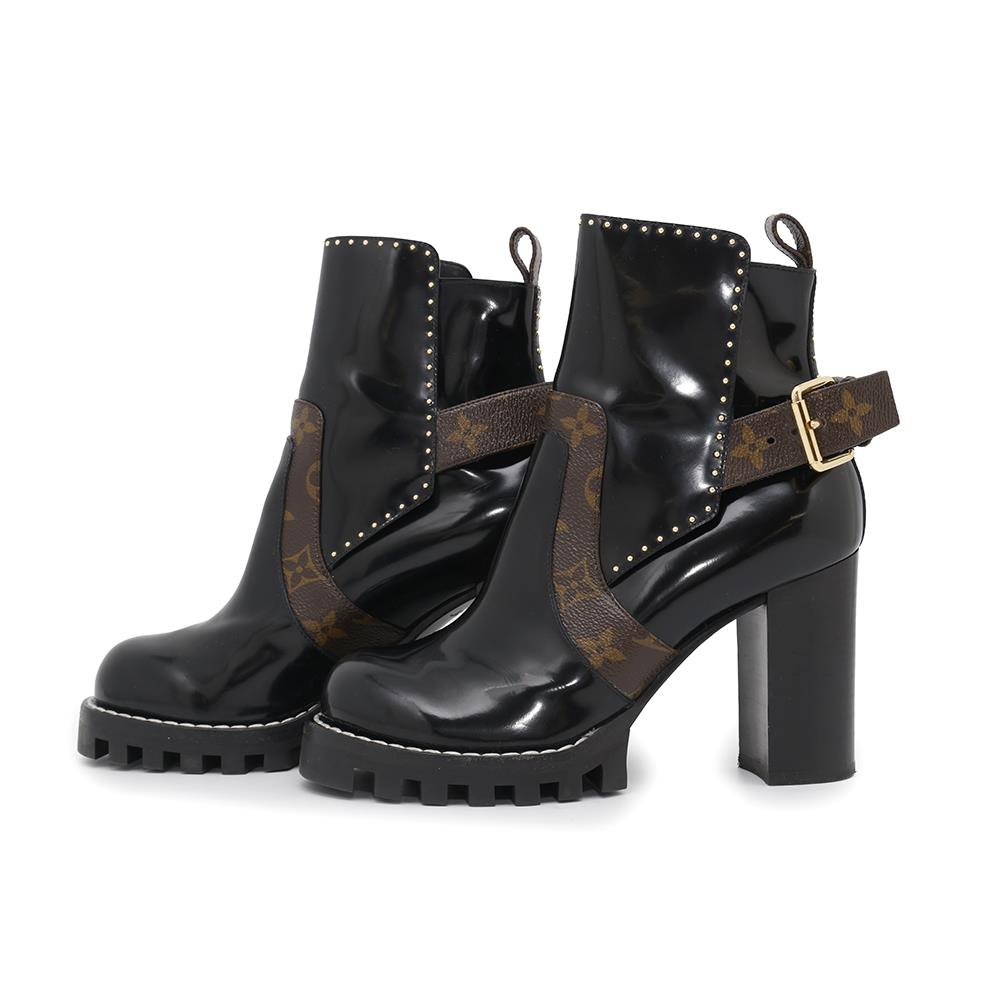 LOUIS VUITTON Star Trail Line Boots Noir Monogram Patent Leather Size 36 1/2