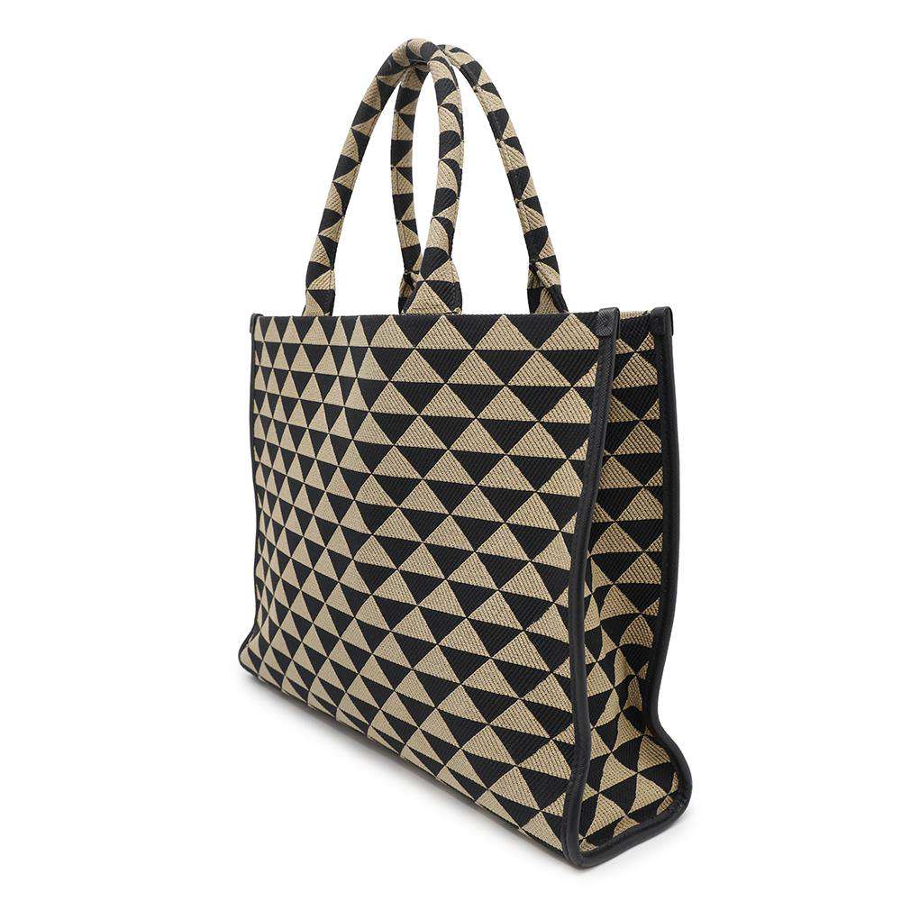 PRADA Symbol Tote Bag Beige/Black1BA356 Canvas Size Large