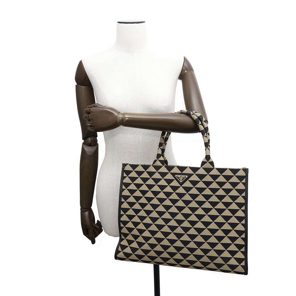 PRADA Symbol Tote Bag Beige/Black1BA356 Canvas Size Large
