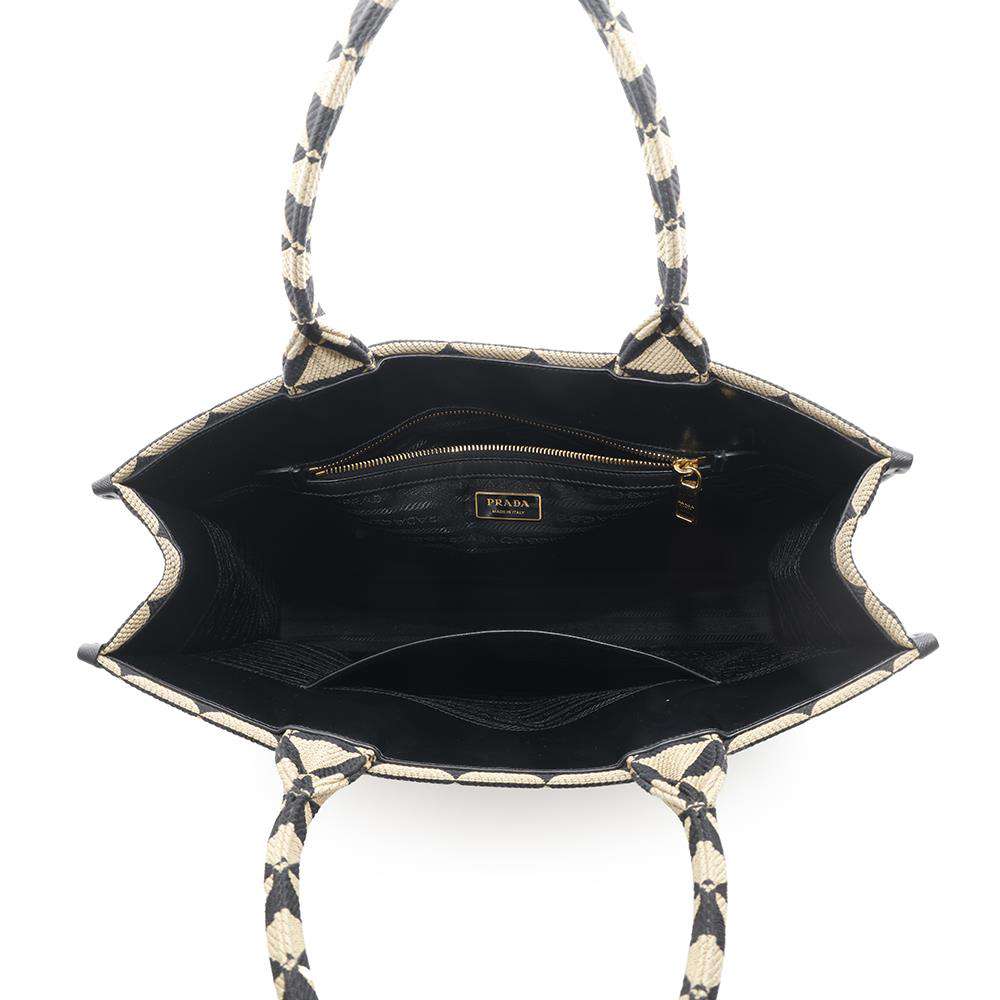PRADA Symbol Tote Bag Beige/Black1BA356 Canvas Size Large
