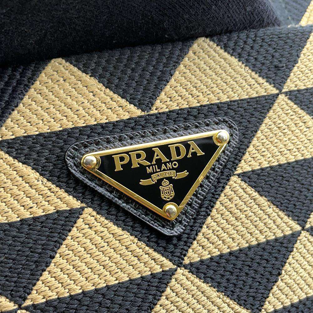 PRADA Symbol Tote Bag Beige/Black1BA356 Canvas Size Large