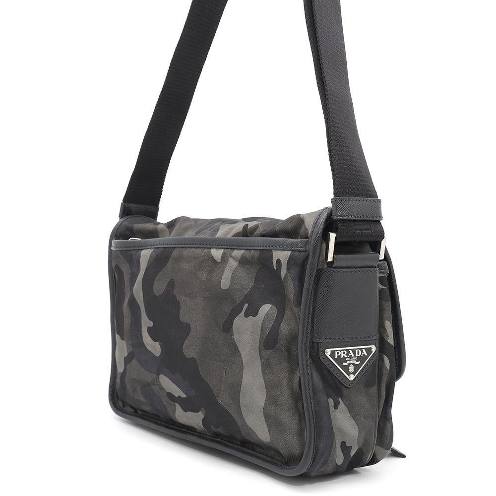 PRADA CamouflagePattern Shoulder Bag Khaki/Black Nylon