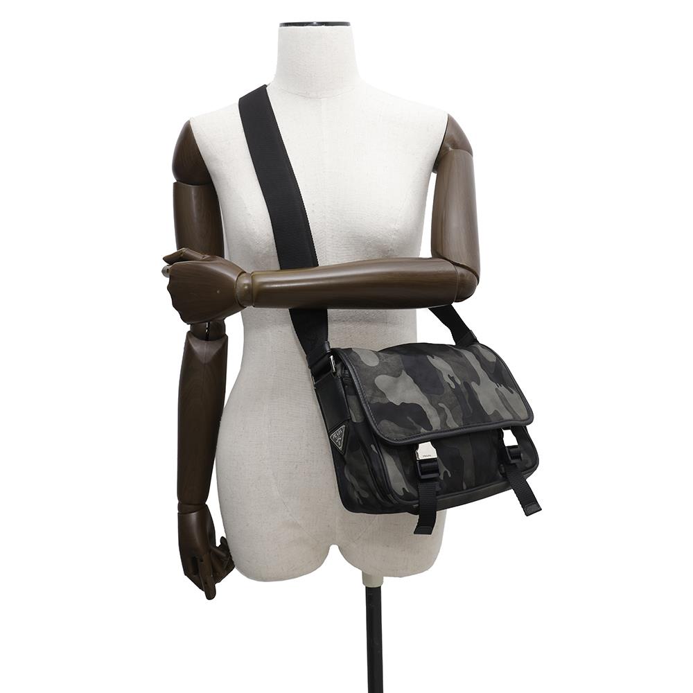 PRADA CamouflagePattern Shoulder Bag Khaki/Black Nylon