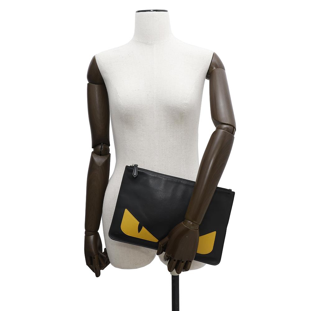 FENDI Monster Clutch Bag Black/Yellow7N0078 Leather