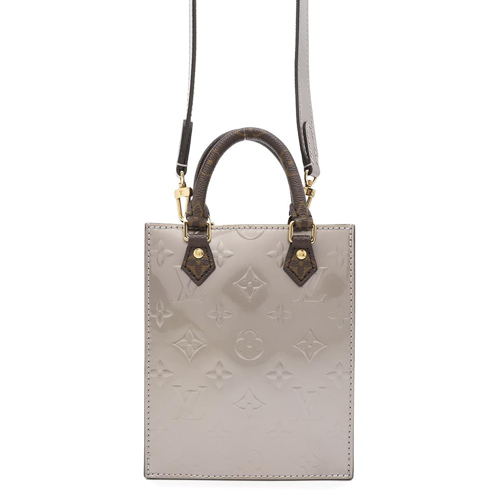 LOUIS VUITTON Petit Sac Plat MetalicTaupe GreyM90564 Monogram Vernis Leather