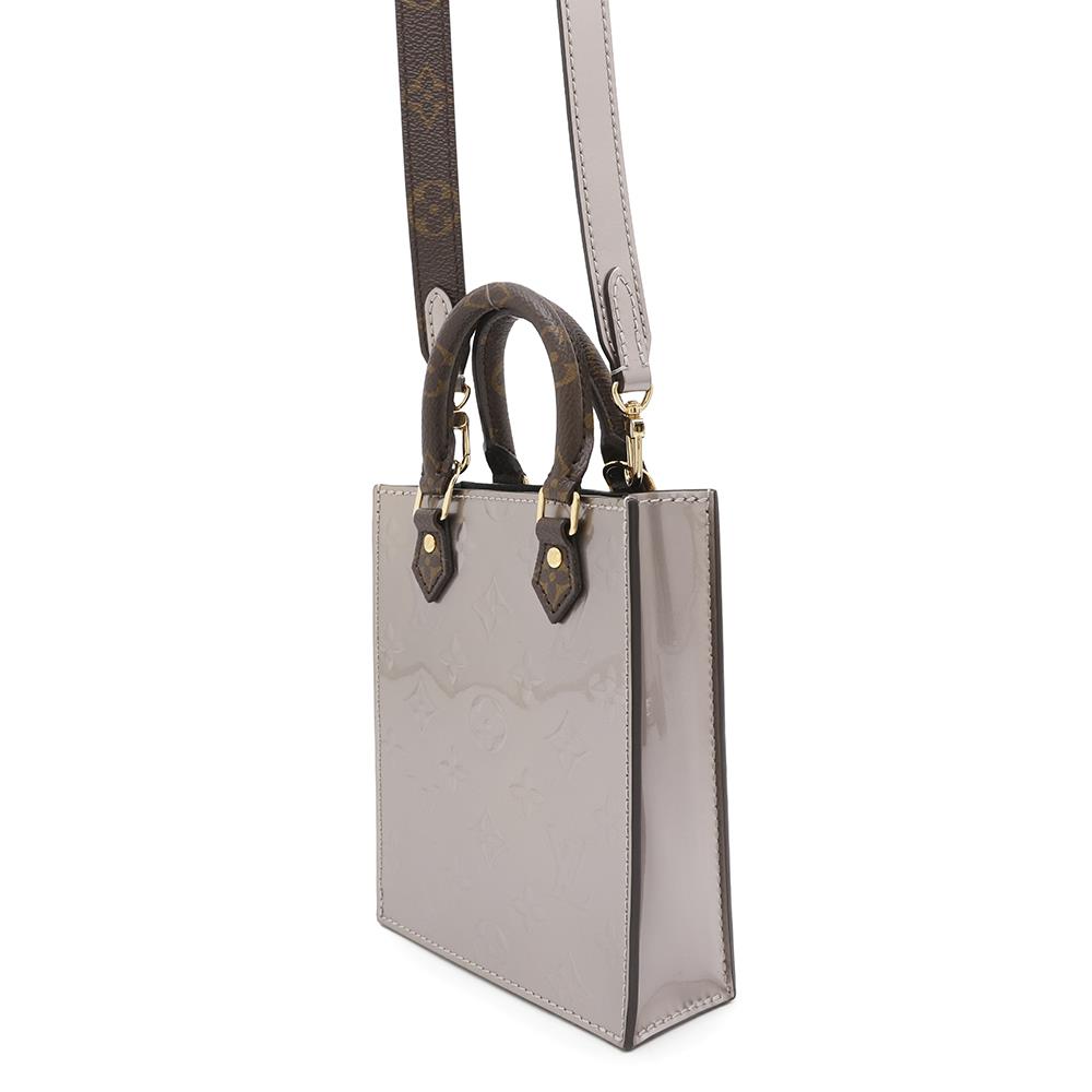LOUIS VUITTON Petit Sac Plat MetalicTaupe GreyM90564 Monogram Vernis Leather
