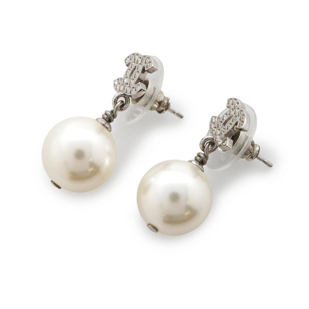 CHANEL CC Logo Faux Pearl Earrings SilverA36138 Metal