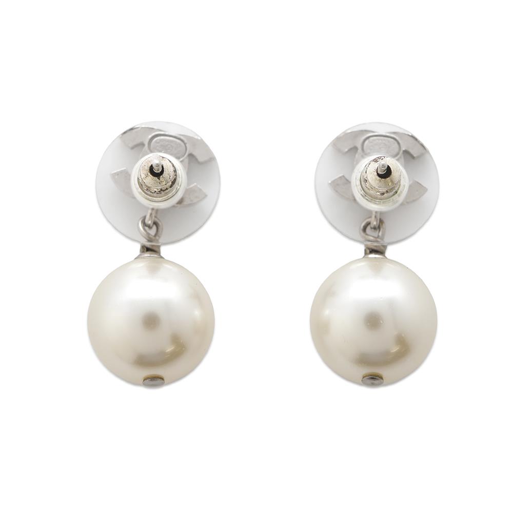 CHANEL CC Logo Faux Pearl Earrings SilverA36138 Metal