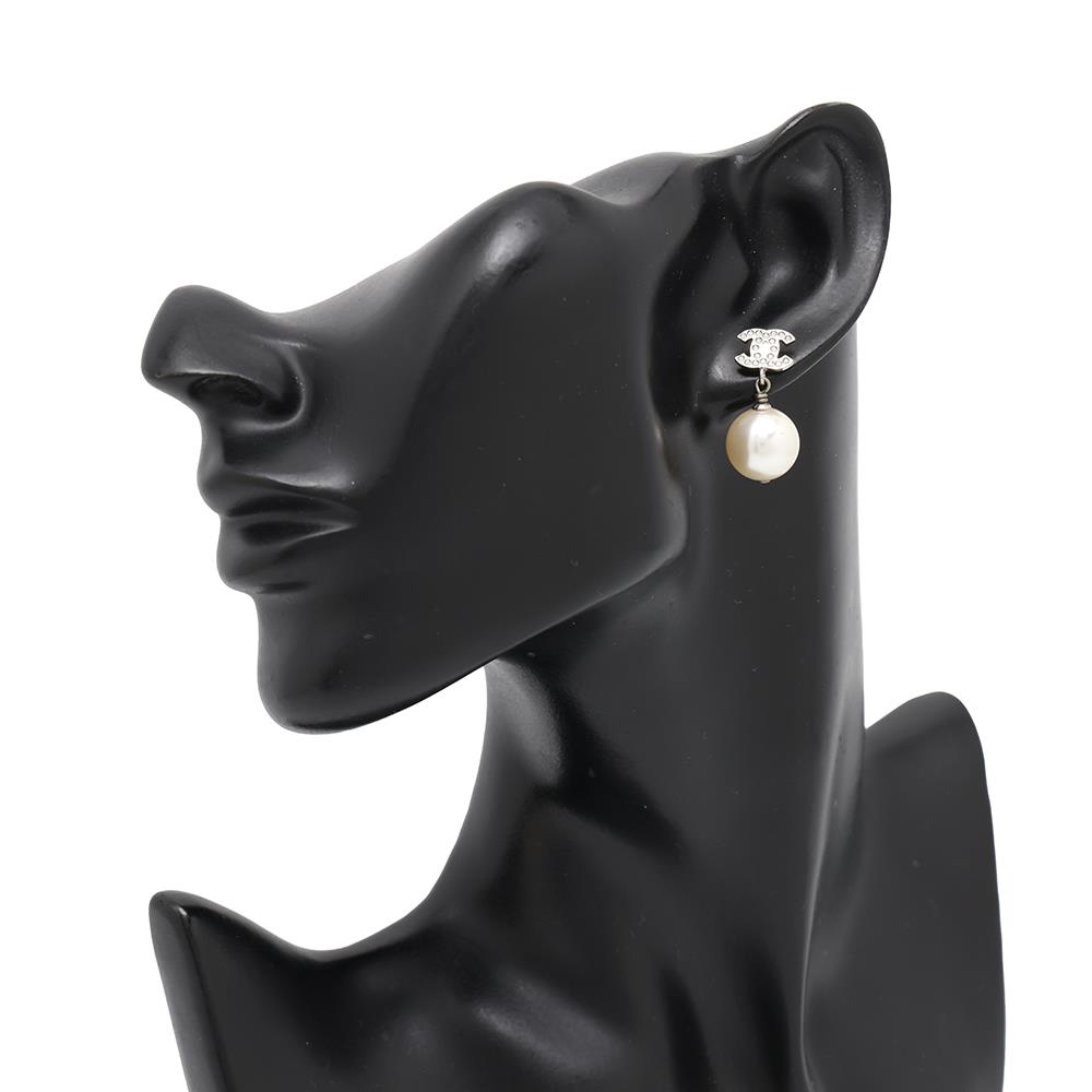 CHANEL CC Logo Faux Pearl Earrings SilverA36138 Metal