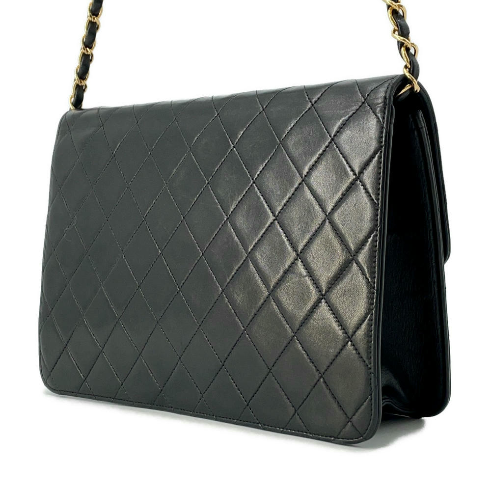 CHANEL Matelasse Push Lock ChainShoulder Bag Black Lambskin
