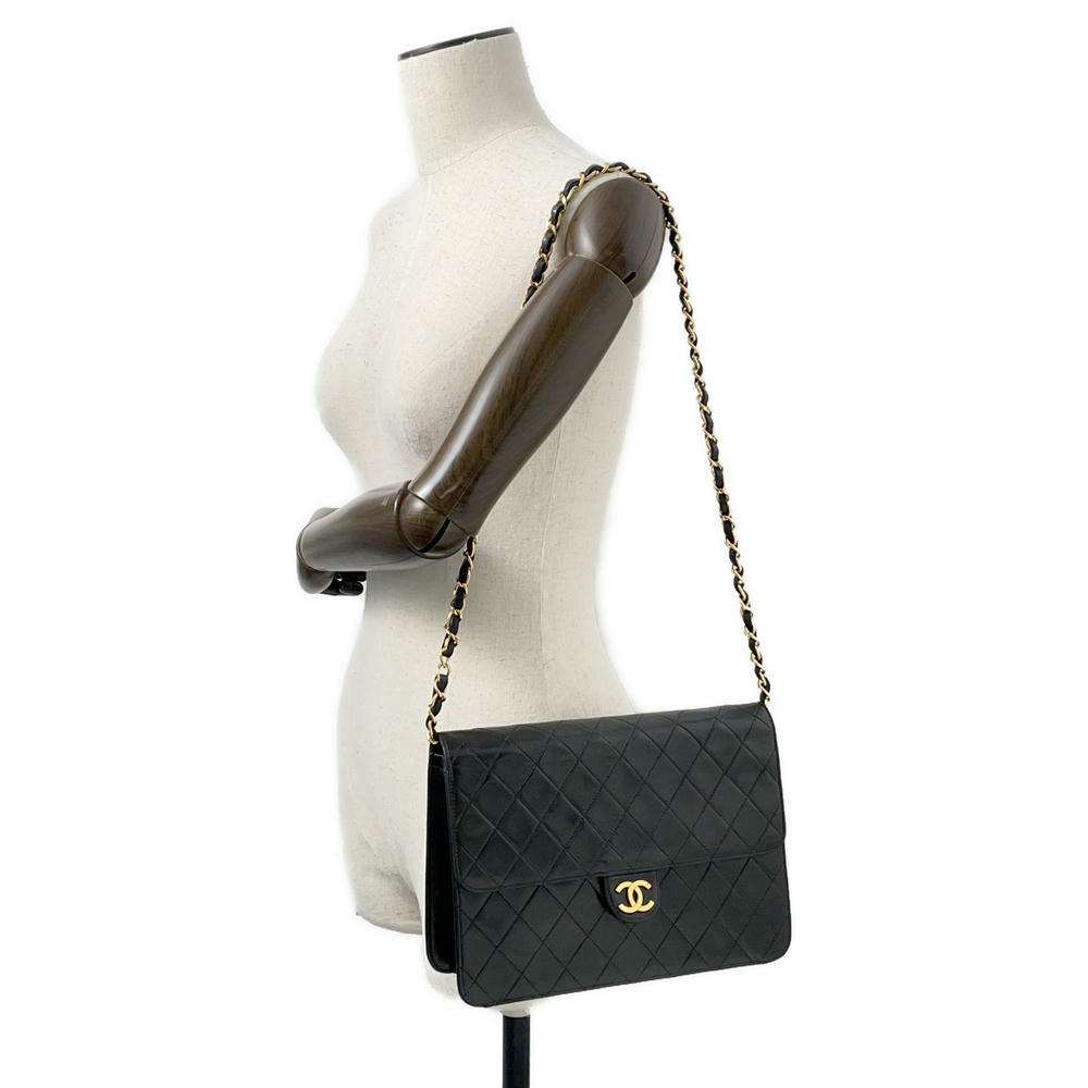 CHANEL Matelasse Push Lock ChainShoulder Bag Black Lambskin