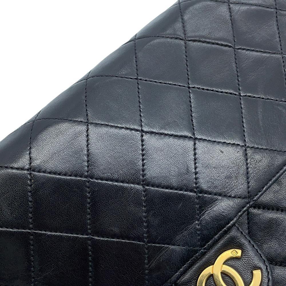 CHANEL Matelasse Push Lock ChainShoulder Bag Black Lambskin