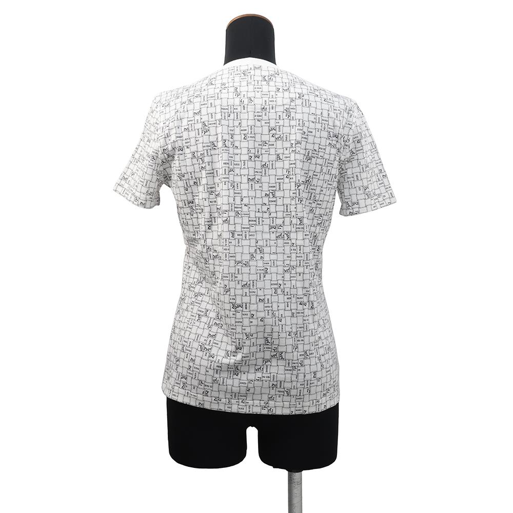 HERMES Bolduc Check T-Shirt Size 36 Blanc Casse Cotton100%