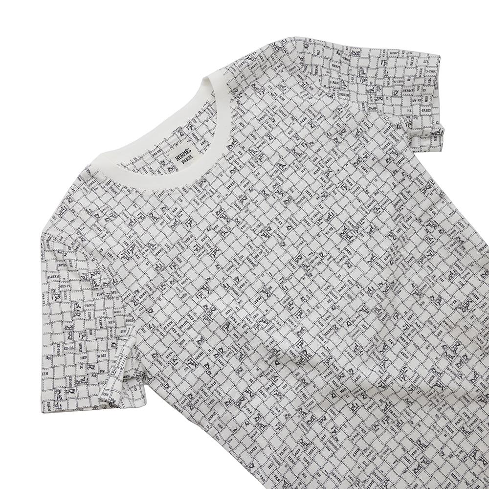 HERMES Bolduc Check T-Shirt Size 36 Blanc Casse Cotton100%