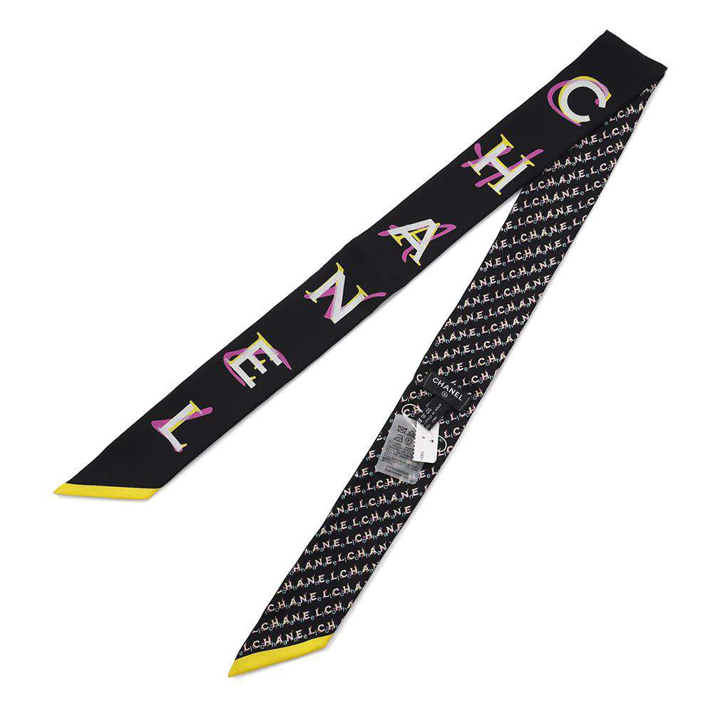 CHANEL CHANEL logo all-over print scarf Twilly Black/Multicolor Silk100%