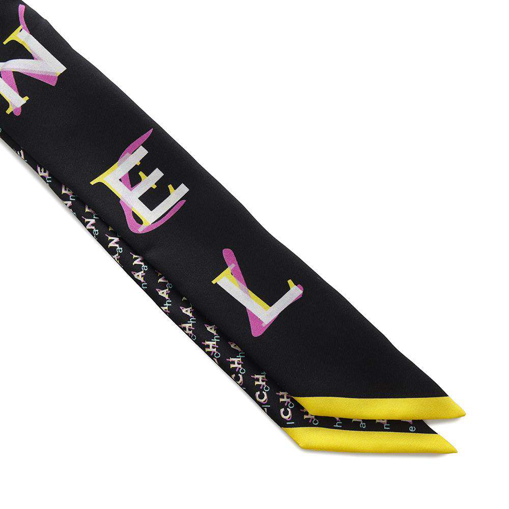 CHANEL CHANEL logo all-over print scarf Twilly Black/Multicolor Silk100%