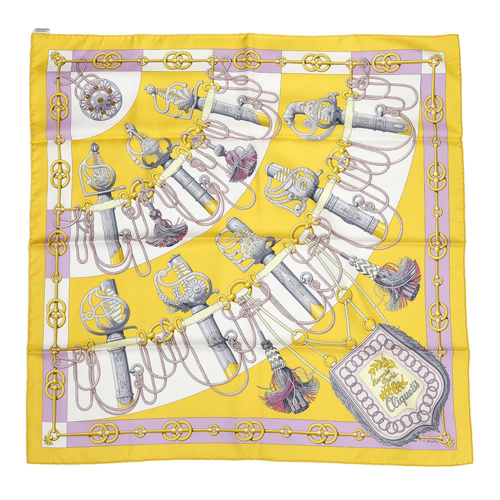 HERMES Scarf Carre Cliquetis Cliquetis Size 90 Jaune/Mauve/Multi Silk 100%