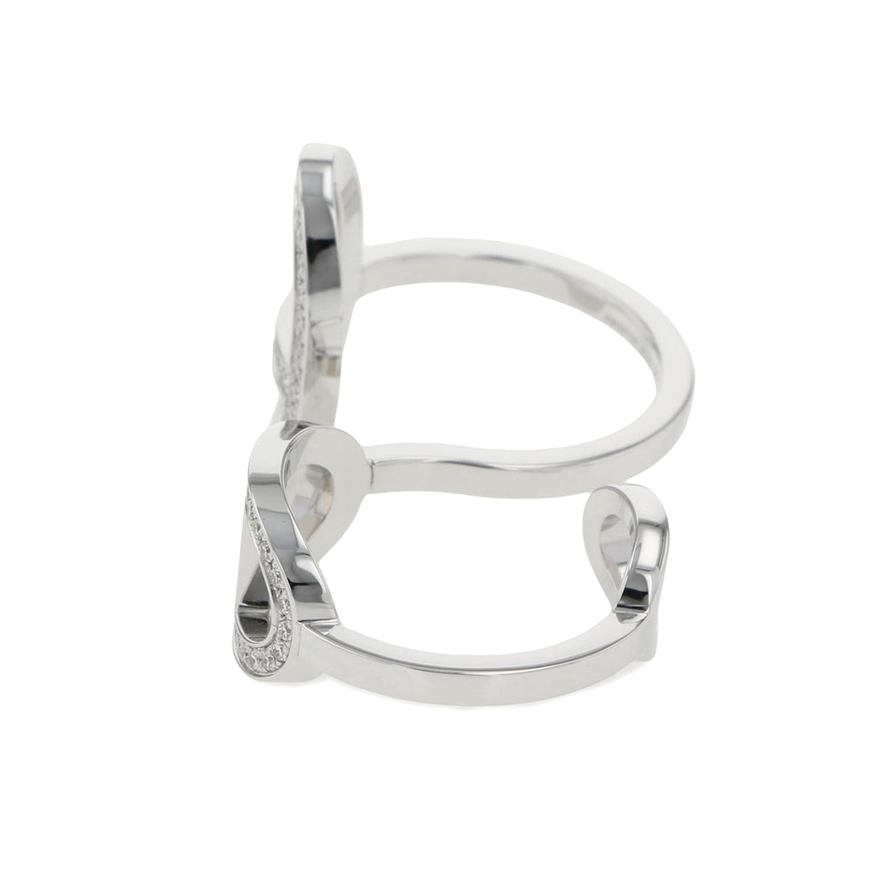 HERMES Chaine d'Ancre Contour Double Finger Ring Size 54/#14 18K White Gold