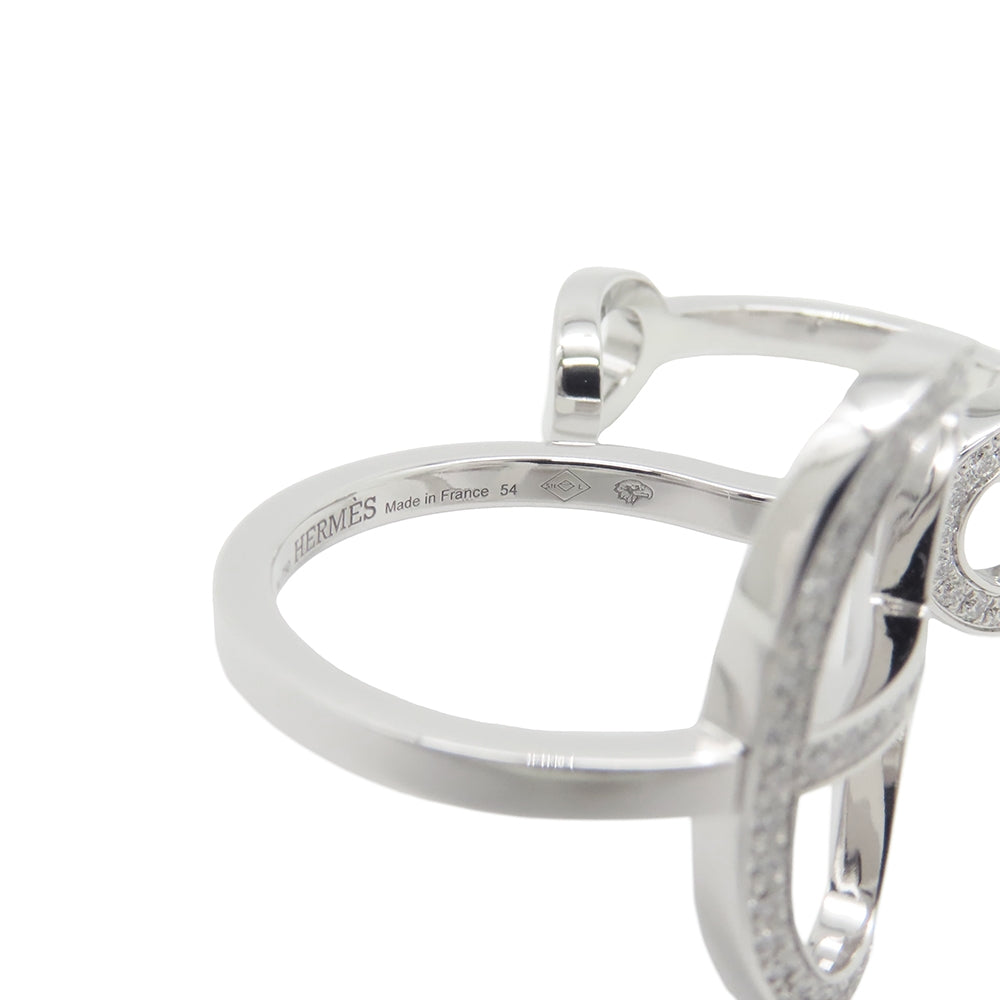 HERMES Chaine d'Ancre Contour Double Finger Ring Size 54/#14 18K White Gold