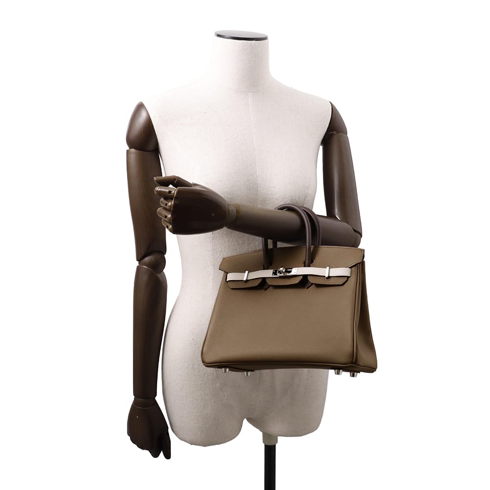 HERMES Birkin tricolor Etoupe/Gris Pale/Ecorce Epsom Size 25