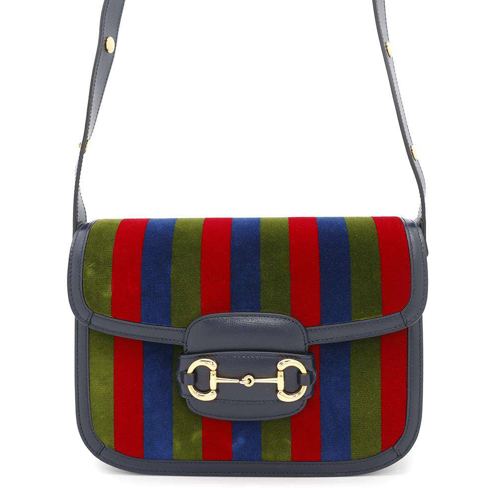 GUCCI Horsebit 1955 Navy/Multicolor602204 Velour Leather