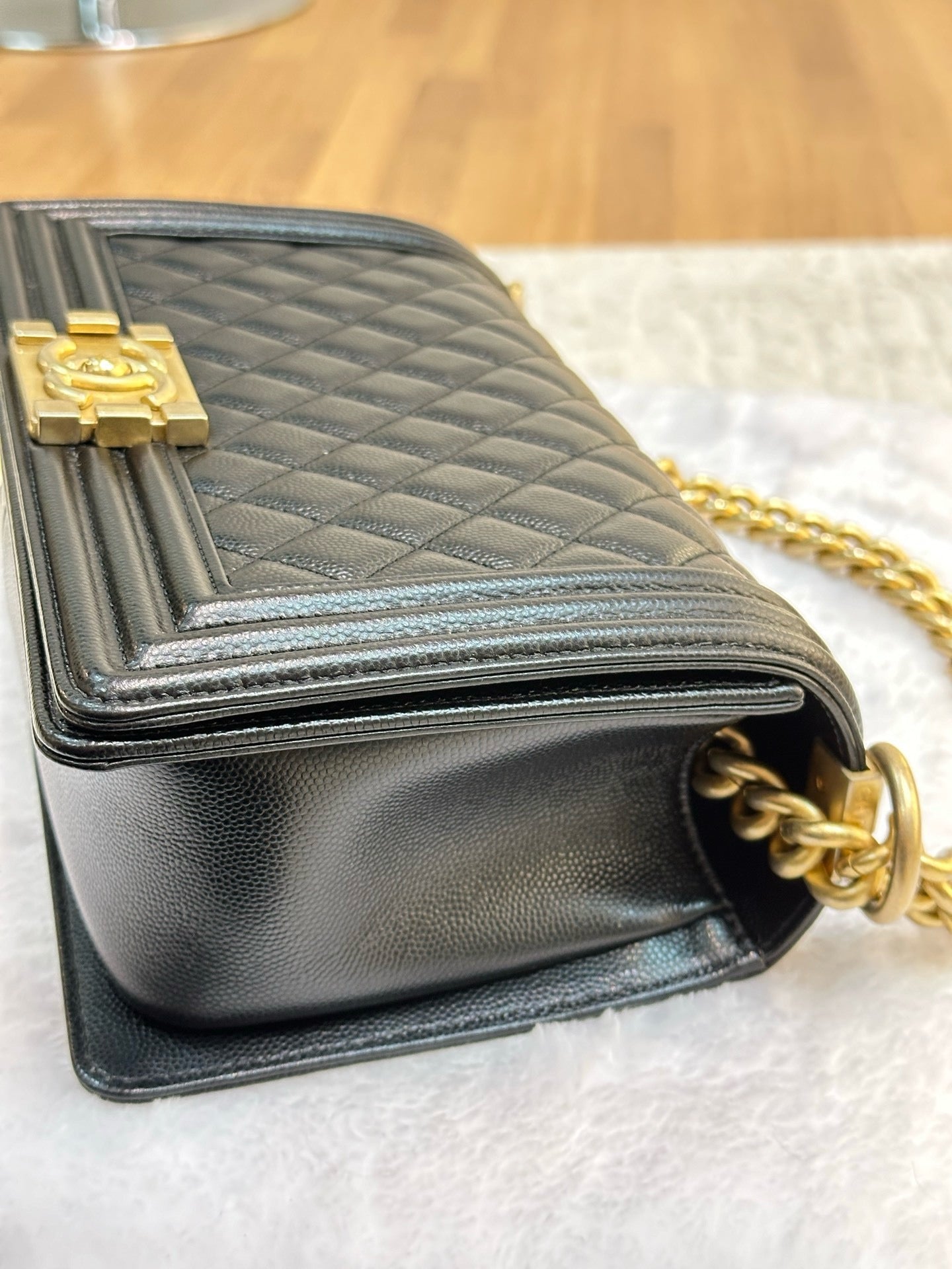 Chanel Medium Caviar LeBoy Bag Black GHW 27 holo card