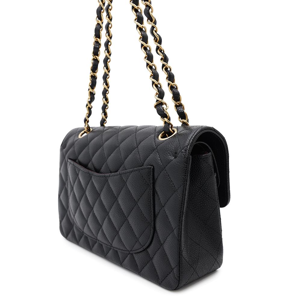 CHANEL Matelasse W flap WChainShoulder Bag BlackA01113 Caviar Leather Size 23