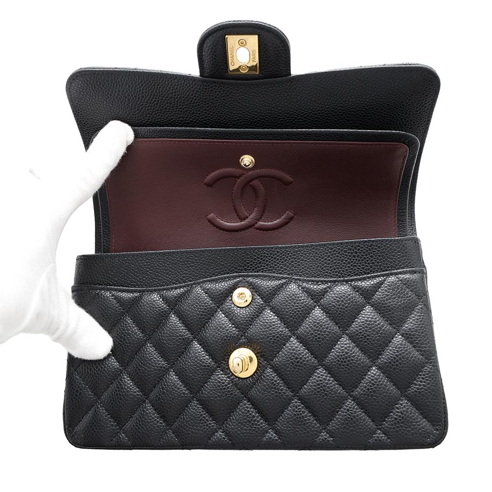 CHANEL Matelasse W flap WChainShoulder Bag BlackA01113 Caviar Leather Size 23