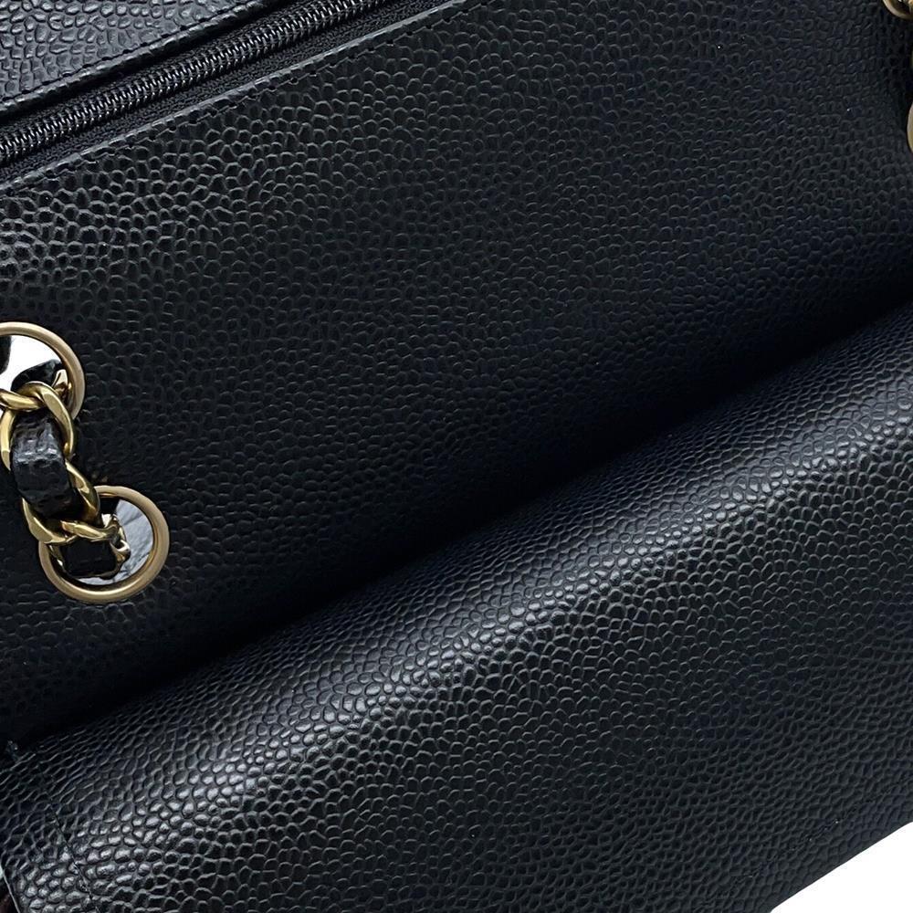 CHANEL Matelasse W flap WChainShoulder Bag BlackA01113 Caviar Leather Size 23