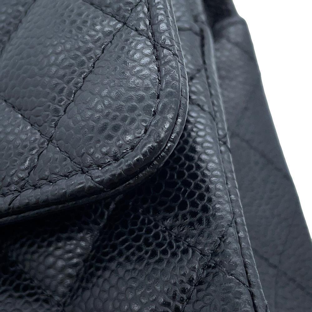 CHANEL Matelasse W flap WChainShoulder Bag BlackA01113 Caviar Leather Size 23