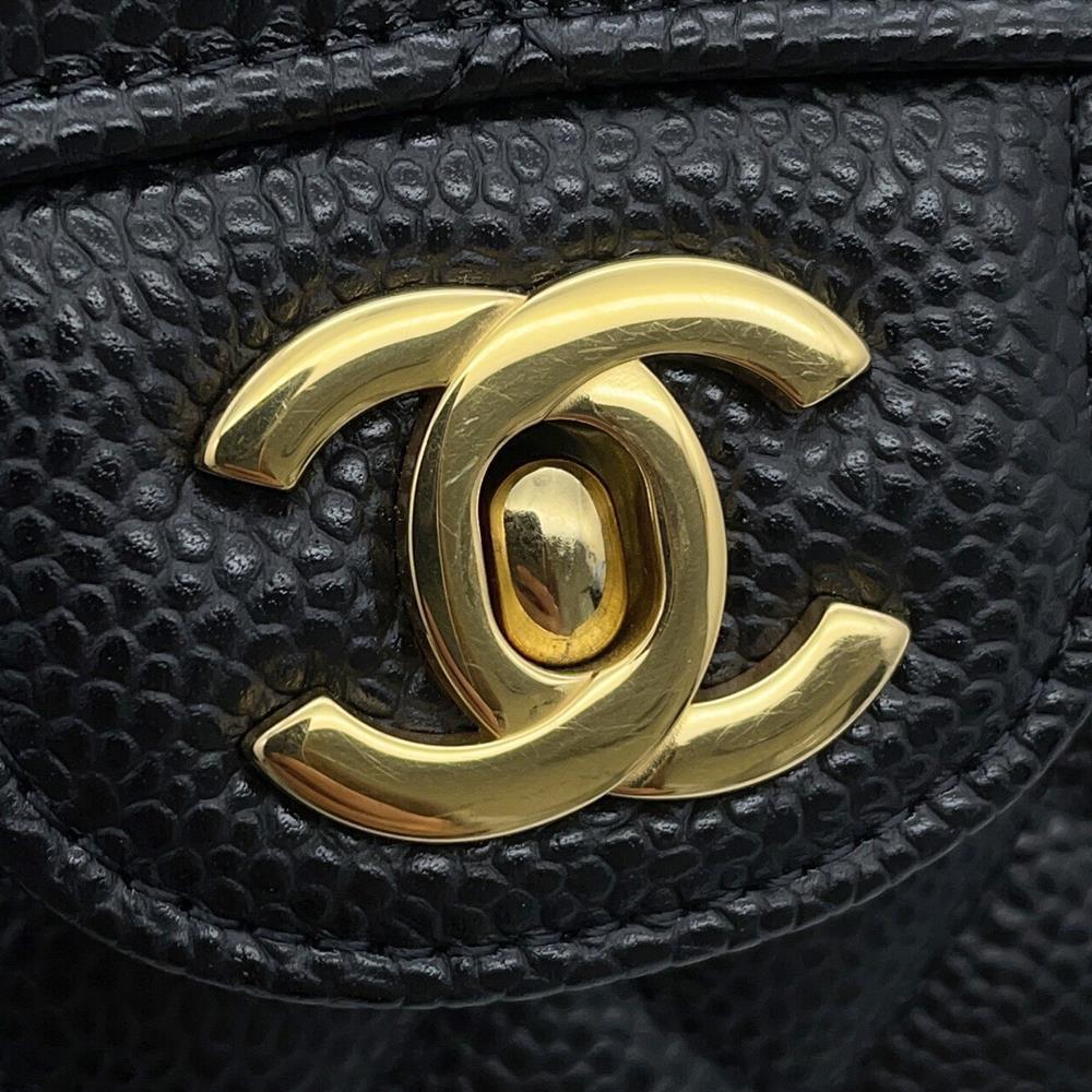 CHANEL Matelasse W flap WChainShoulder Bag BlackA01113 Caviar Leather Size 23