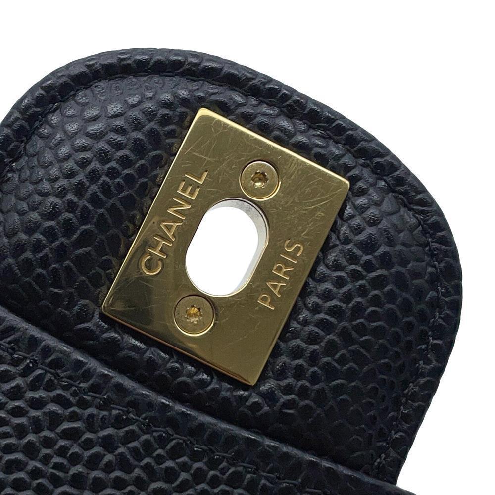 CHANEL Matelasse W flap WChainShoulder Bag BlackA01113 Caviar Leather Size 23