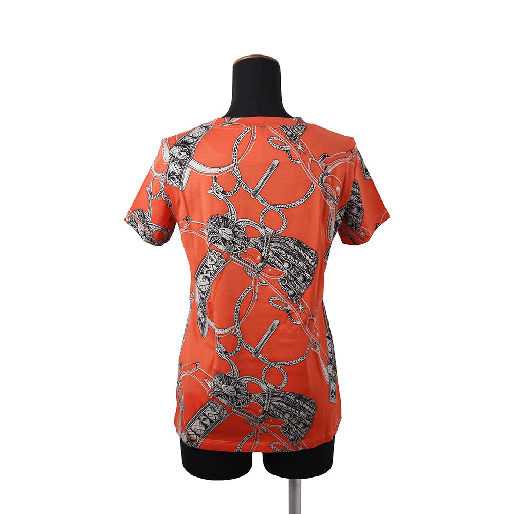 HERMES All-over print T-shirt Size 38 Orange/Gray Cotton100%