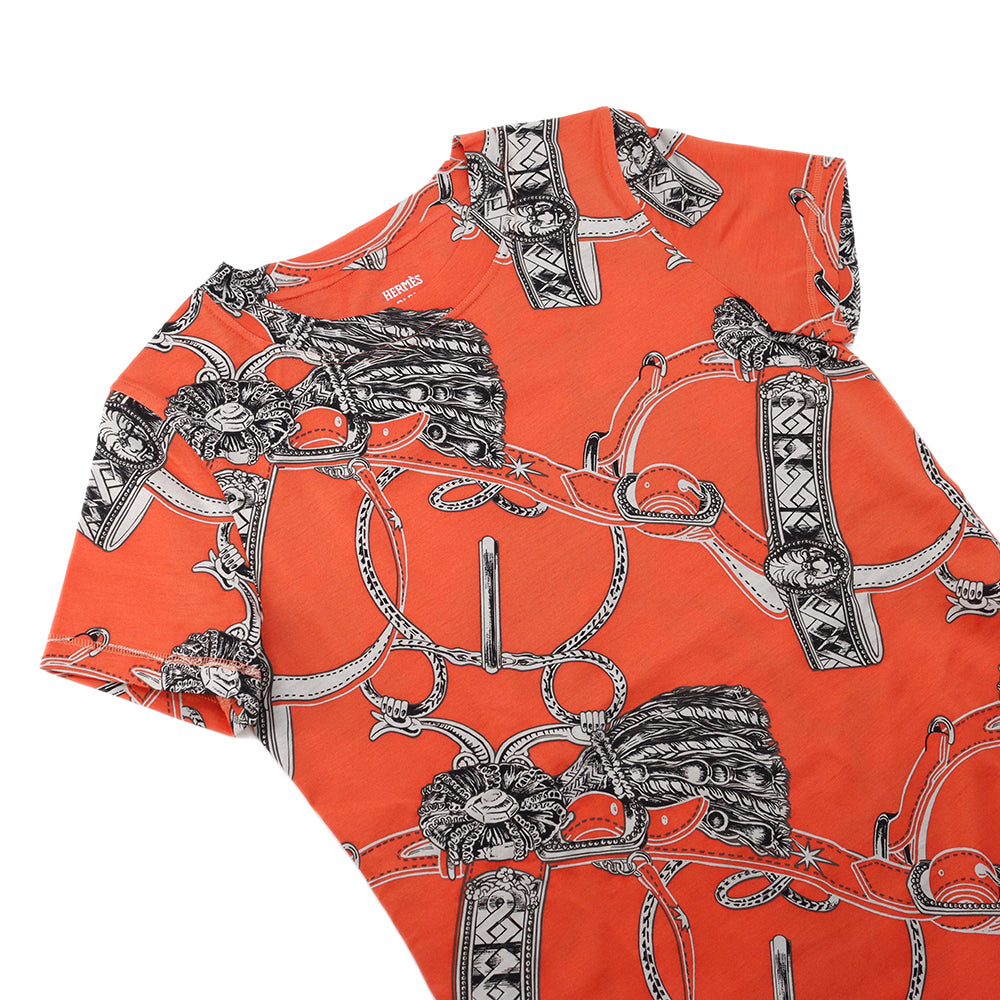 HERMES All-over print T-shirt Size 38 Orange/Gray Cotton100%