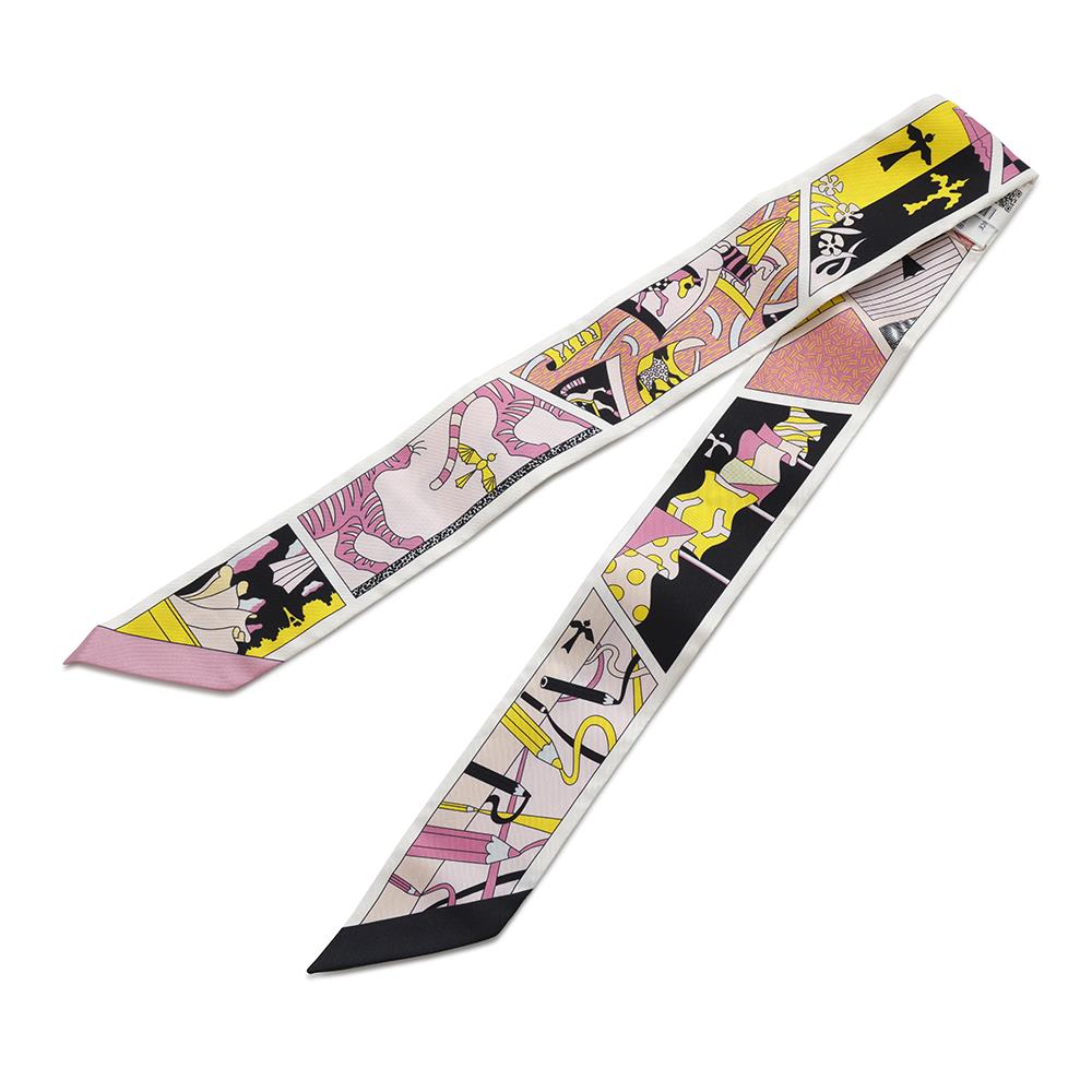 HERMES Twilly HERMES Factory Suite Black/Rose/Jaune Silk100%