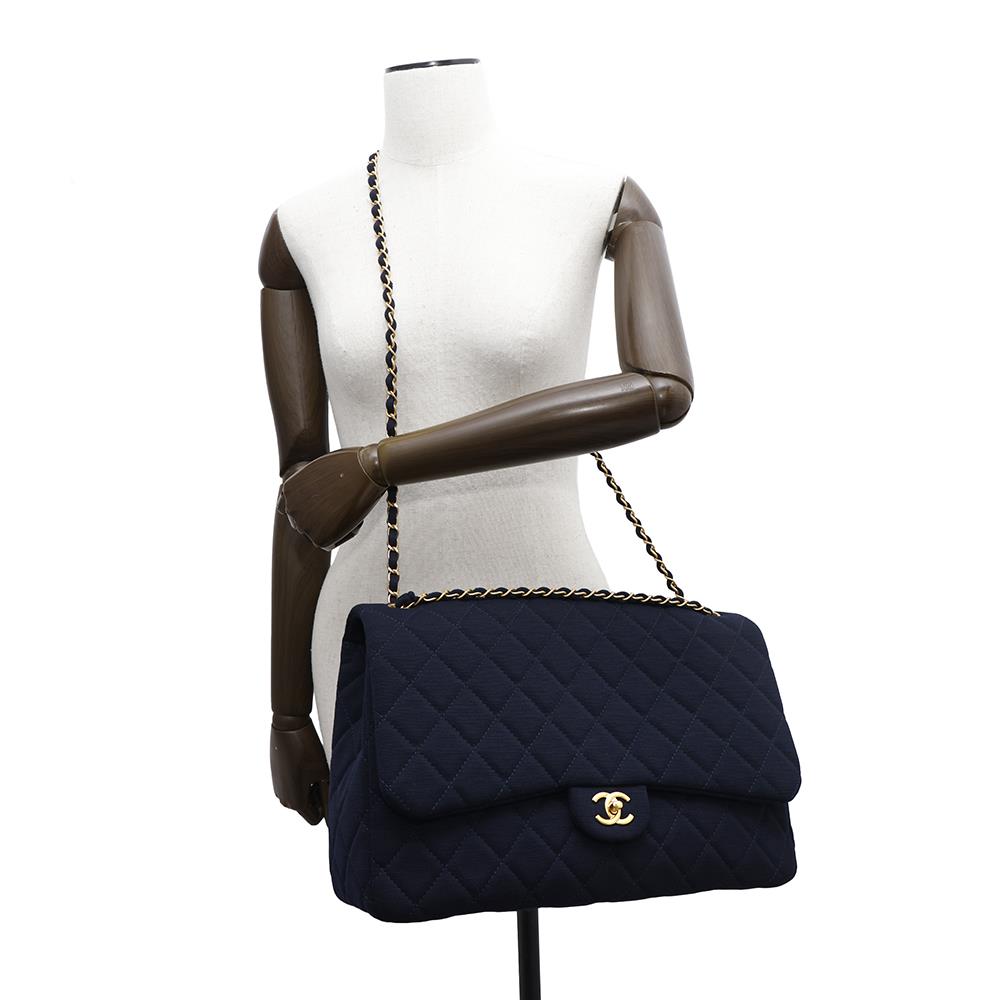 CHANEL Jumbo Matelasse ChainShoulder Bag NavyAS3788 Cotton